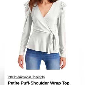 Womens INC petite puff shoulder long sleeve white top size PM